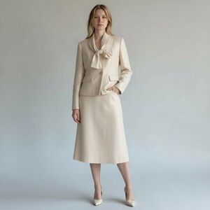 ADRIANNA PAPELL Womens Cashew Milk / Ivory
Metallic Tie Neck Ecru Blazer Size 6